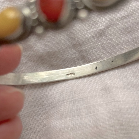 Sterling Silver Coral & Amber Crystal Bracelet - Picture 2 of 4